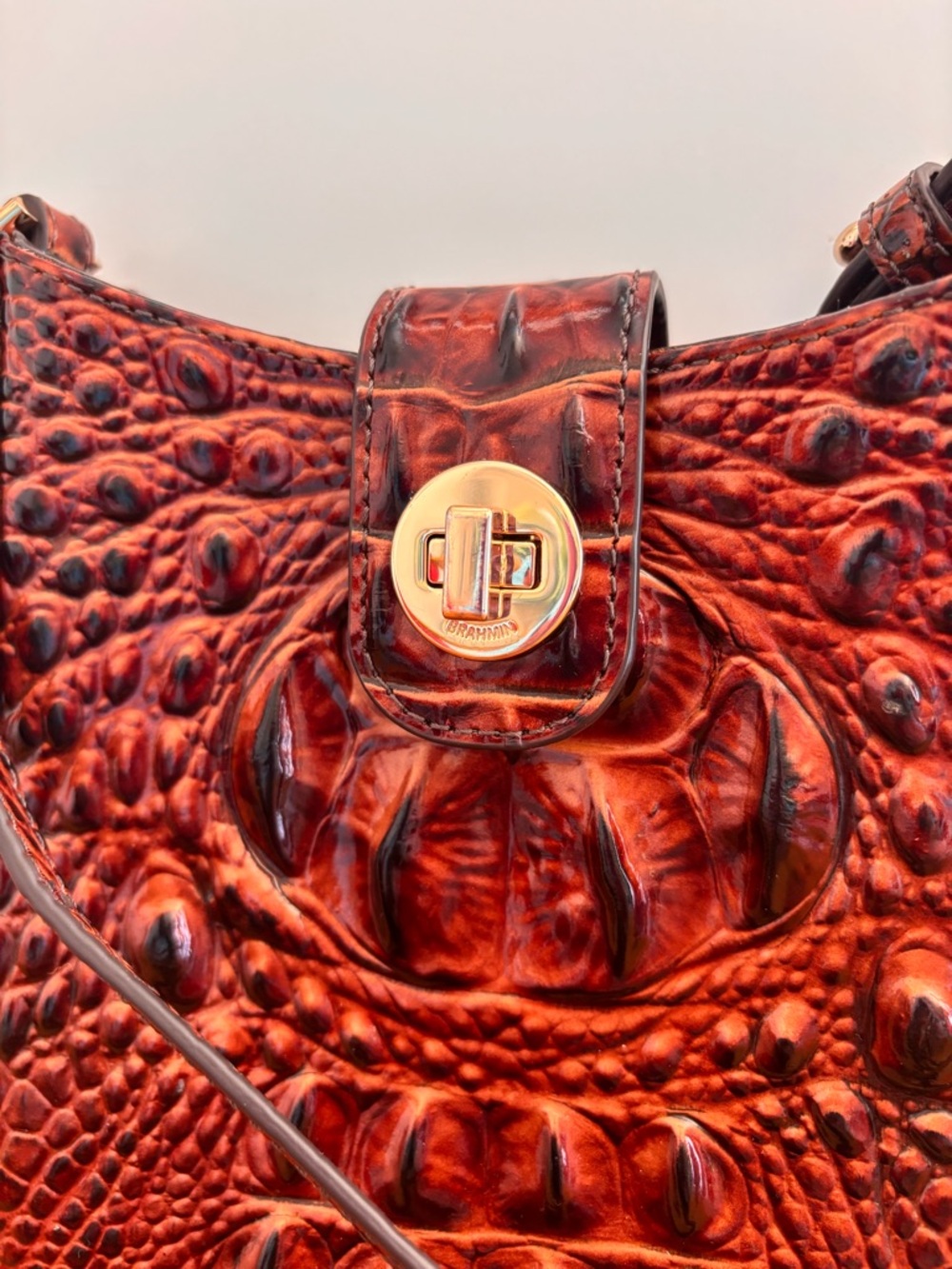 Brahmin Dark Brown Croc-Embossed Leather Crossbody - Picture 2 of 6